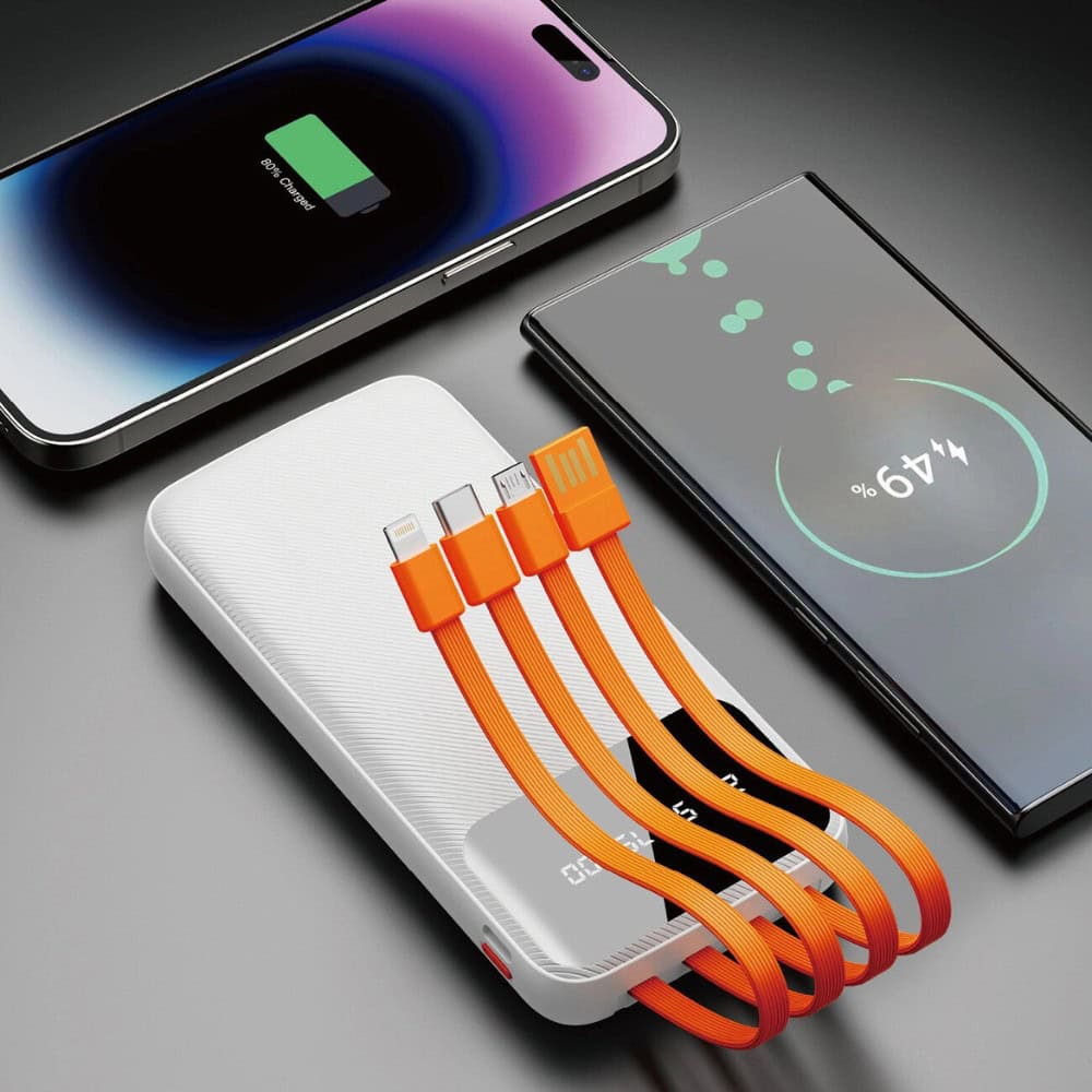 Power bank 10000 mAh 4w1 (Lightning, USB Typ C, USB, micro USB), biały