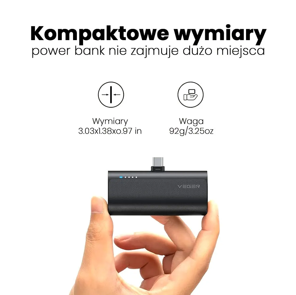 Power bank wpinany 5000 mAh do iPhone 15/16 (wszystkie modele), PD 20W, czarny