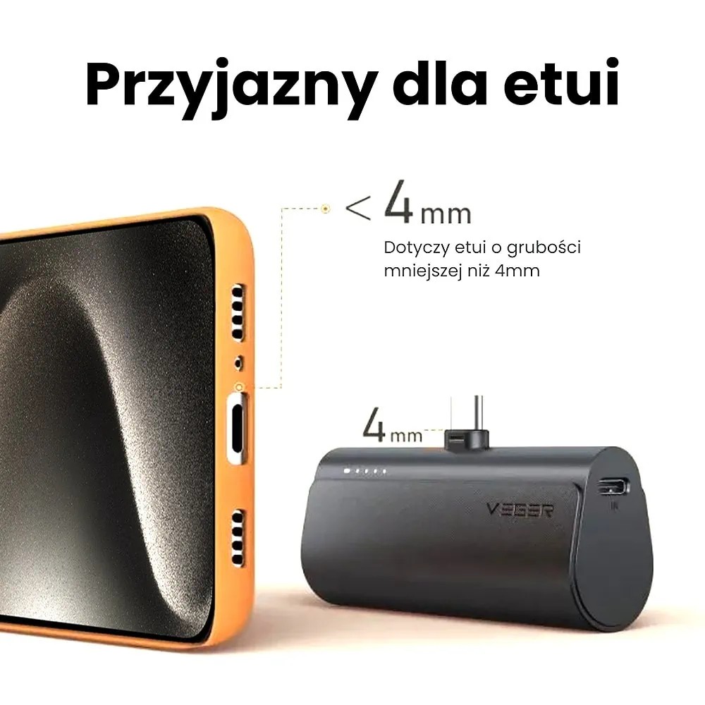 Power bank wpinany 5000 mAh do iPhone 15/16 (wszystkie modele), PD 20W, czarny