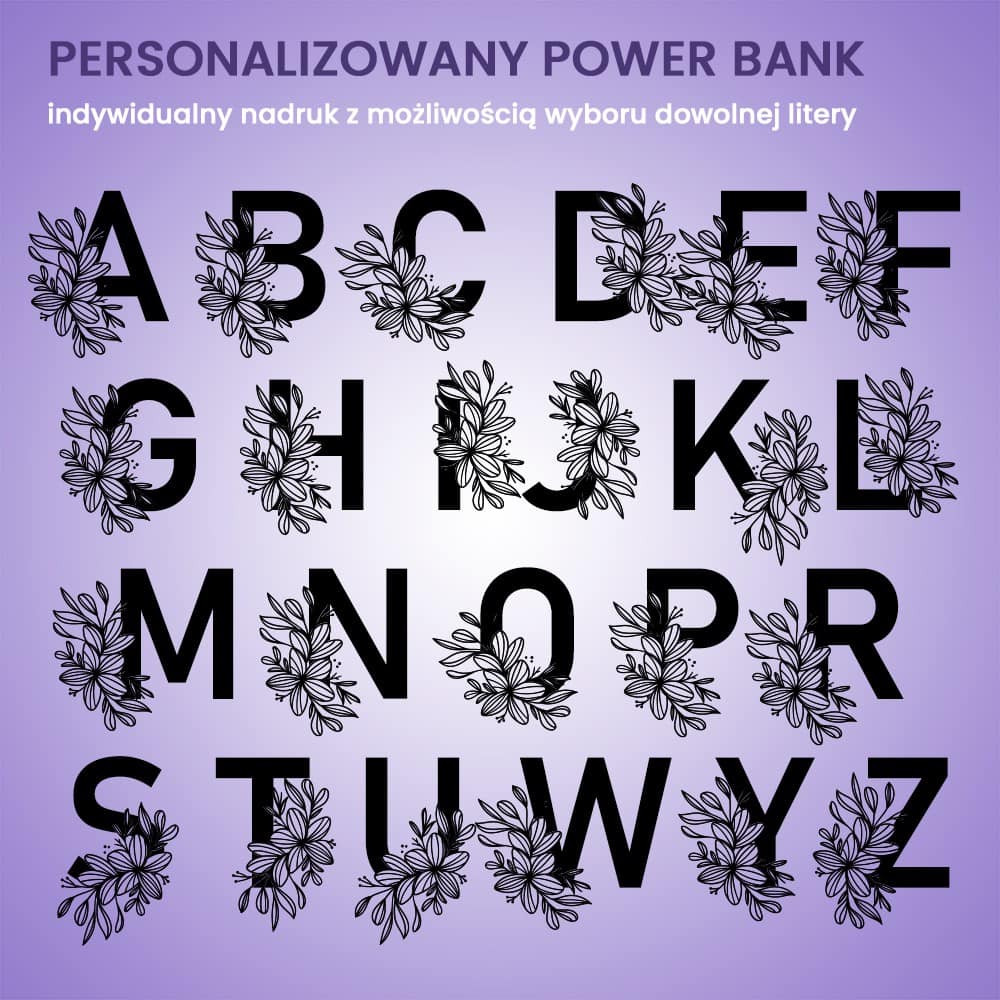 Power bank Magsafe 5000mAh ładowanie bezprzewodowe iPhone 16/15/14/13/12, czarna litera z kwiatem, biały