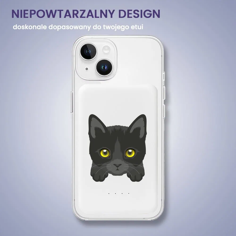 Power bank Magsafe 5000mAh ładowanie bezprzewodowe iPhone 16/15/14/13/12, kot bombajski, biały