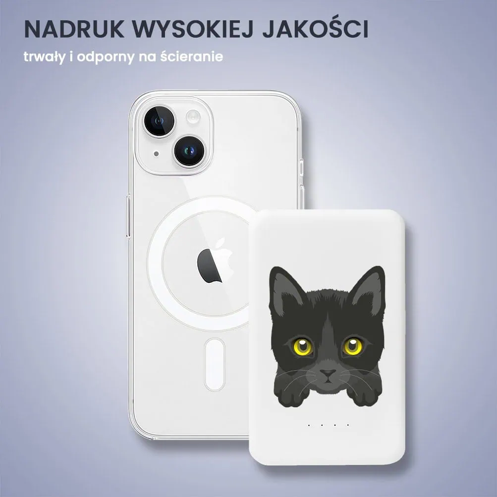 Power bank Magsafe 5000mAh ładowanie bezprzewodowe iPhone 16/15/14/13/12, kot bombajski, biały