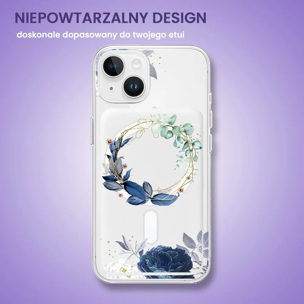 Power bank Magsafe 5000mAh ładowanie bezprzewodowe iPhone 16/15/14/13/12, wzór kwiaty z Magsafe, biały