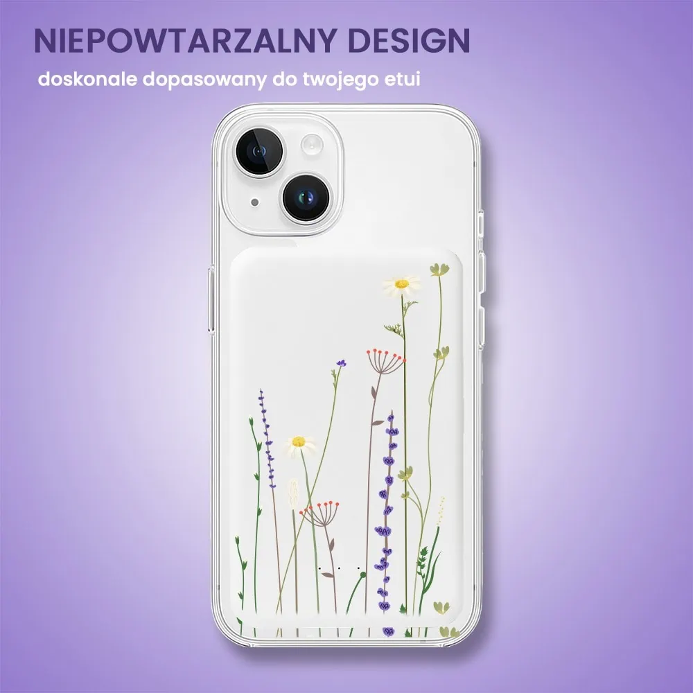 Power bank Magsafe 5000mAh ładowanie bezprzewodowe iPhone 16/15/14/13/12, wzór wiosenne kwiaty, biały