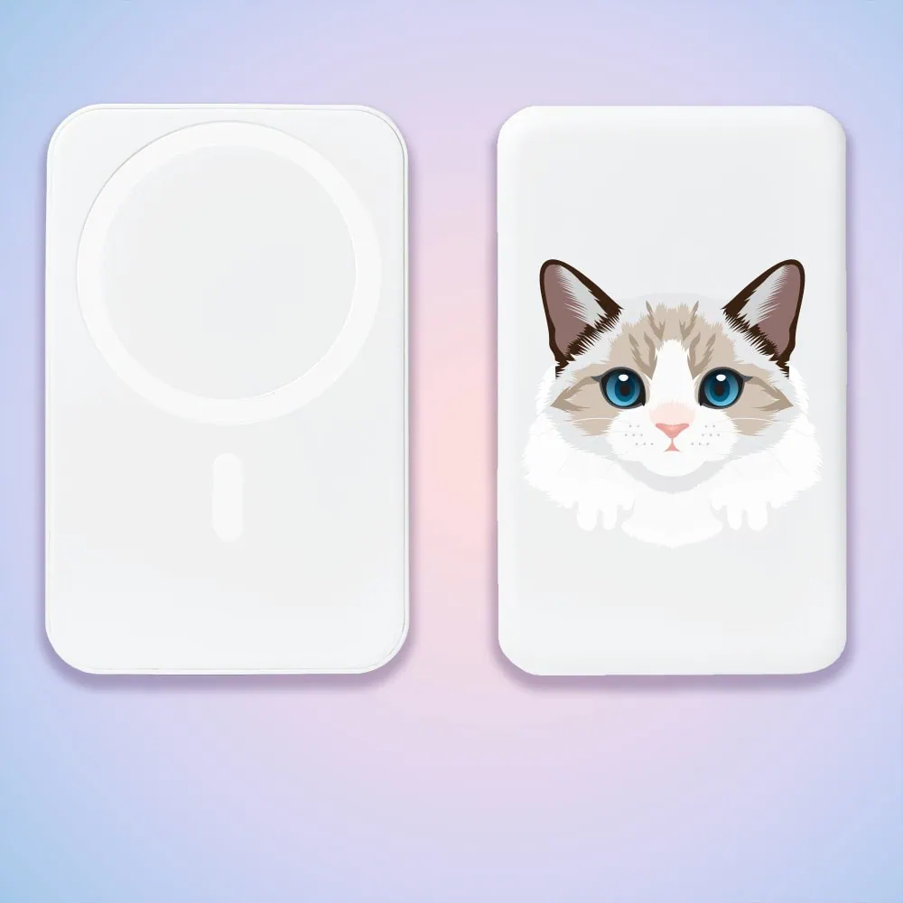 Power bank Magsafe 5000mAh ładowanie bezprzewodowe iPhone 16/15/14/13/12, kot birmański, biały