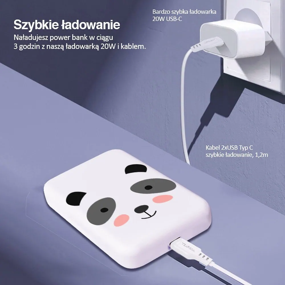 Power bank Magsafe 5000mAh ładowanie bezprzewodowe iPhone 16/15/14/13/12, panda, biały