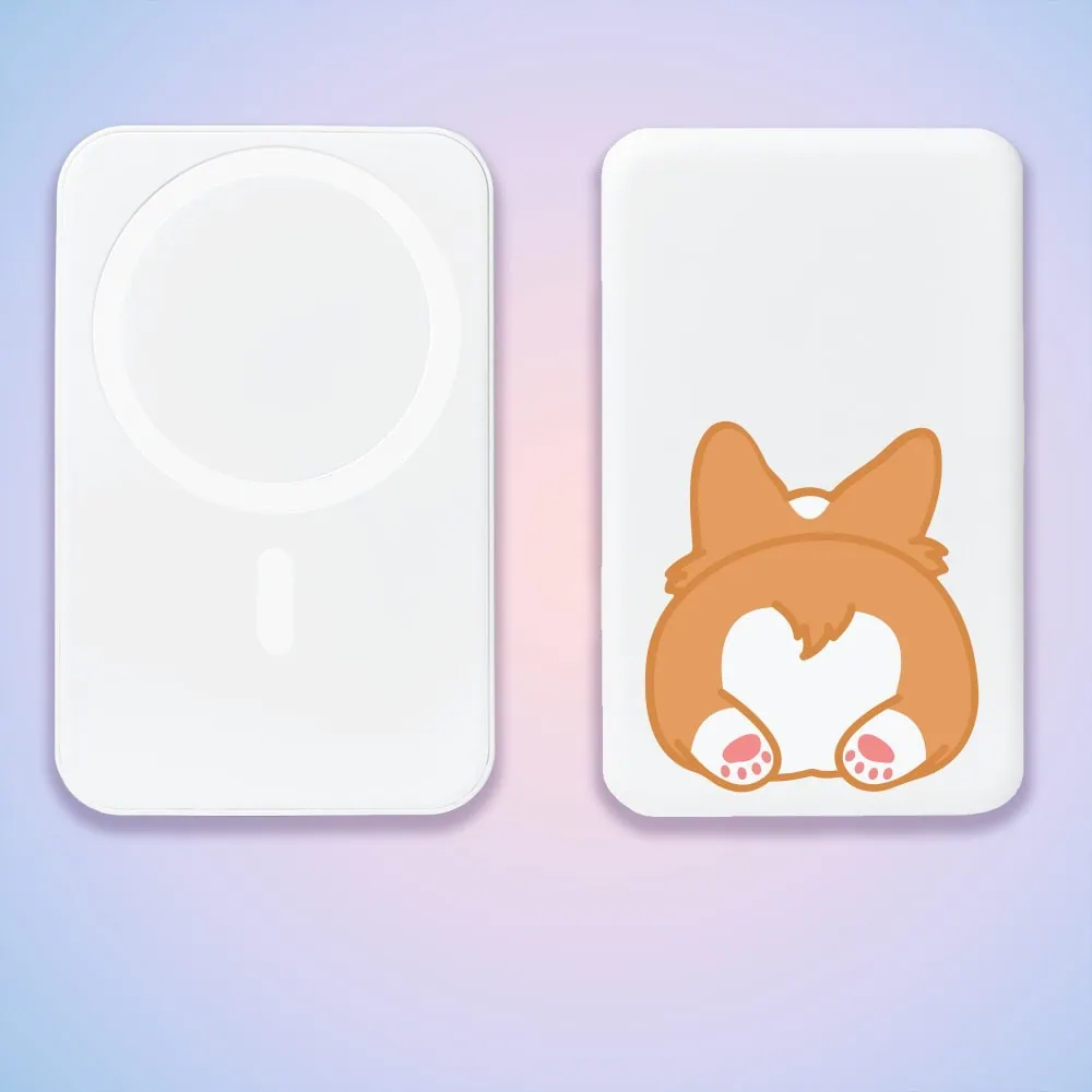 Power bank Magsafe 5000mAh ładowanie bezprzewodowe iPhone 16/15/14/13/12, pies corgi, biały