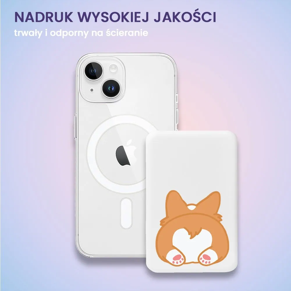 Power bank Magsafe 5000mAh ładowanie bezprzewodowe iPhone 16/15/14/13/12, pies corgi, biały