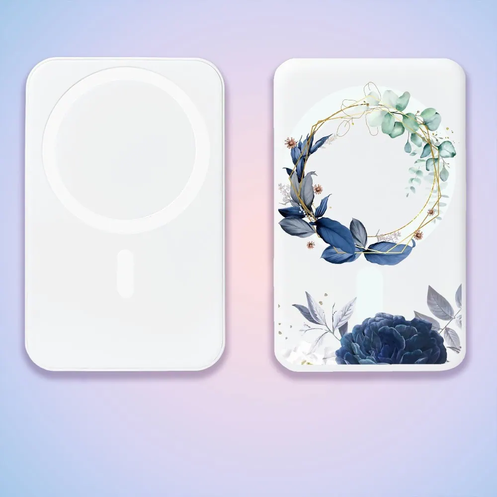 power bank magsafe 5000mah ładowanie bezprzewodowe iphone 15/14/13/12, wzór kwiaty z magsafe, biały