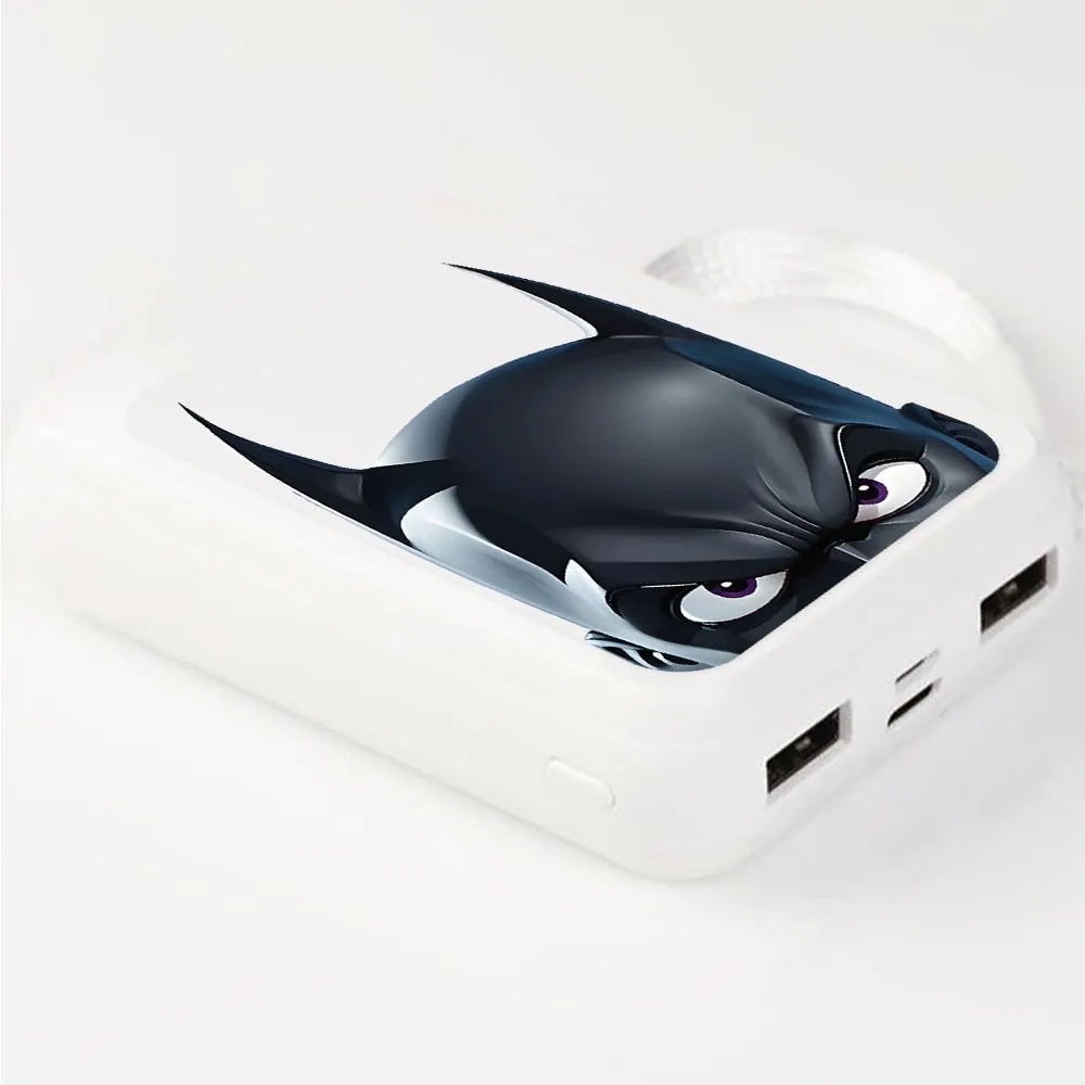 Power bank akumulator 8000 mAh, (2x USB, micro USB, USB Typ C), batman kreskówkowy, biały