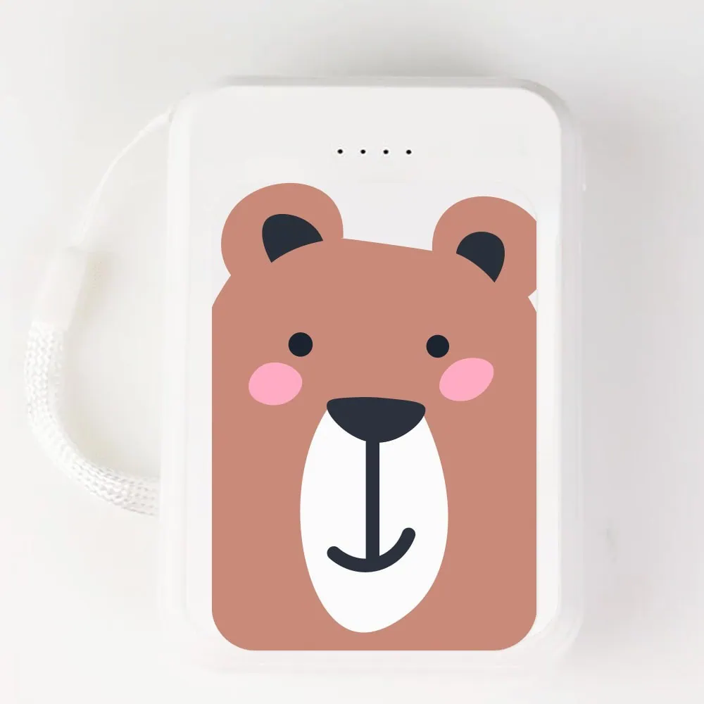 Power bank akumulator 8000 mAh, (2x USB, micro USB, USB Typ C), miś, biały