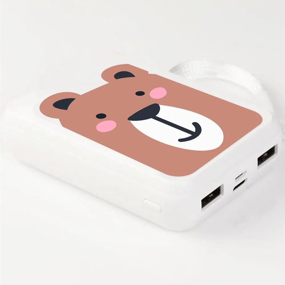 Power bank akumulator 8000 mAh, (2x USB, micro USB, USB Typ C), miś, biały