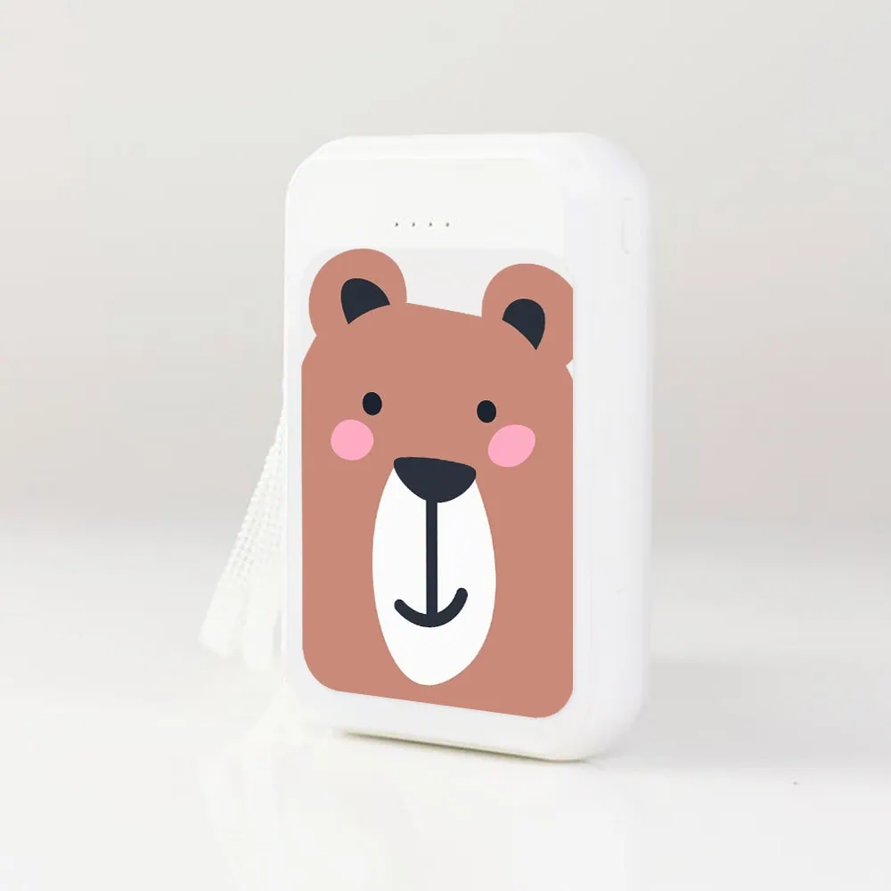 Power bank akumulator 8000 mAh, (2x USB, micro USB, USB Typ C), miś, biały