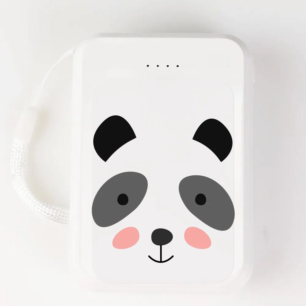 Power bank akumulator 8000 mAh, (2x USB, micro USB, USB Typ C), panda, biały
