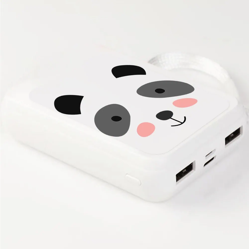 Power bank akumulator 8000 mAh, (2x USB, micro USB, USB Typ C), panda, biały