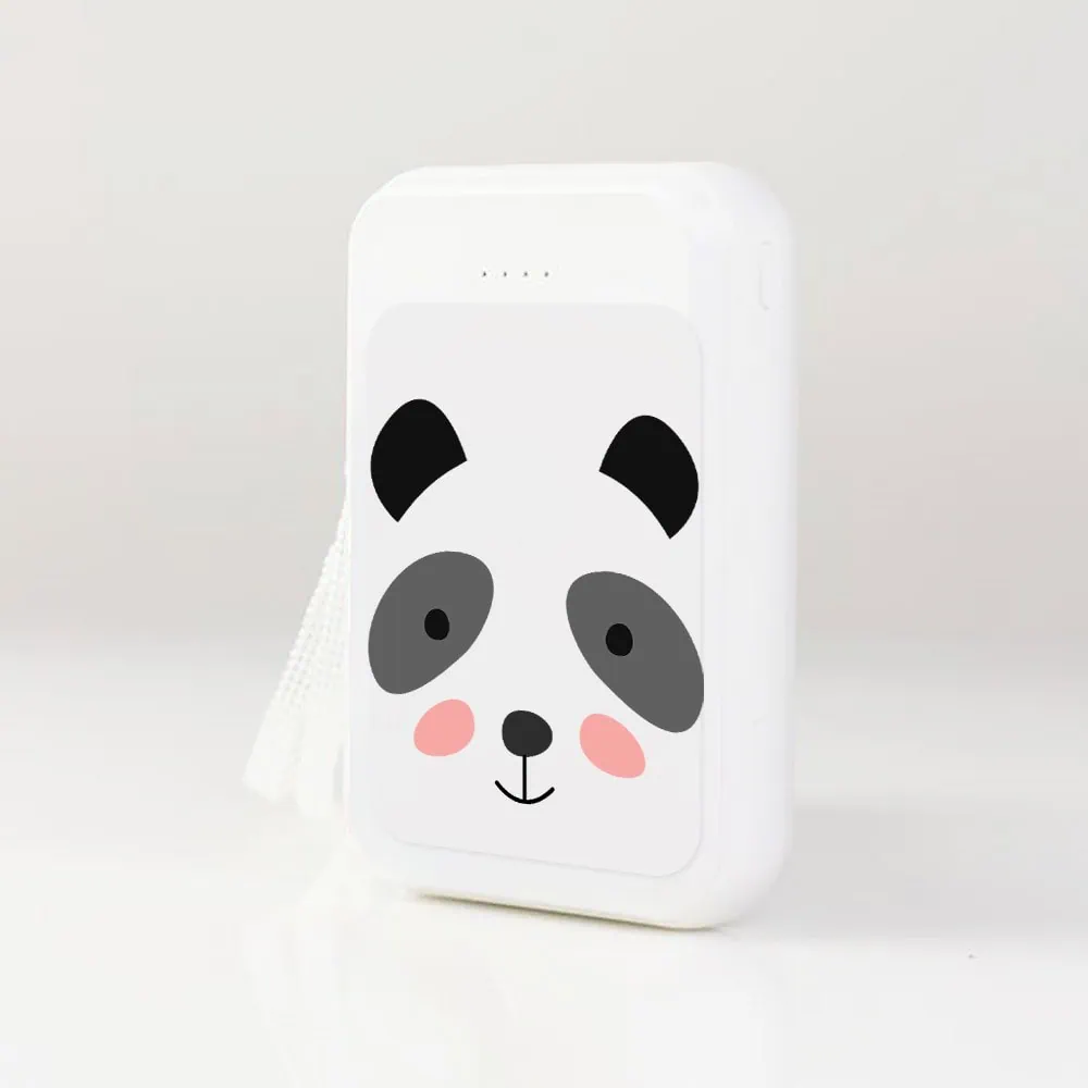 Power bank akumulator 8000 mAh, (2x USB, micro USB, USB Typ C), panda, biały