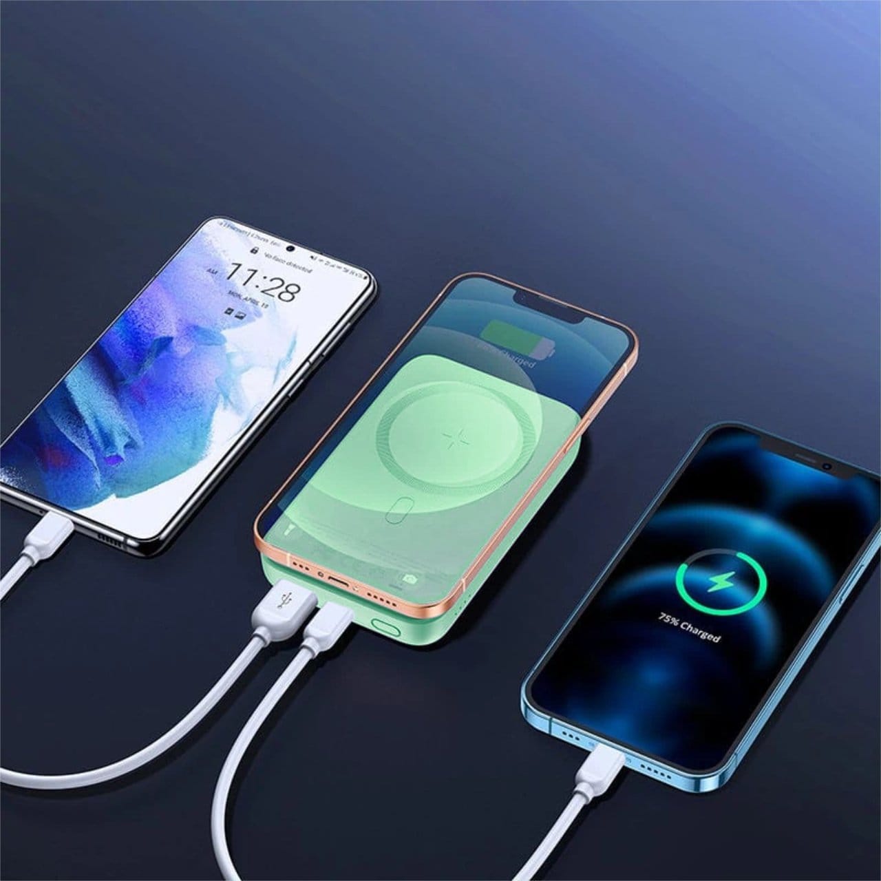 Power bank akumulator MagSafe 10000mAh, bezprzewodowe ładowanie, jasno zielony