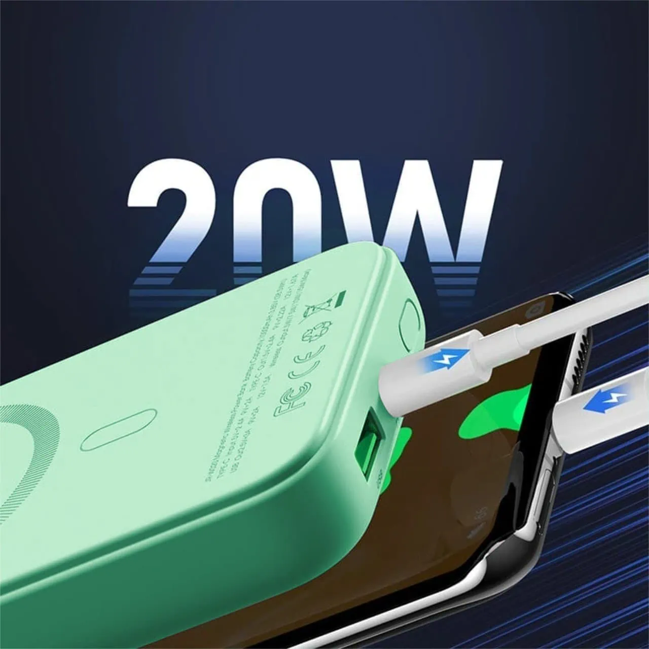 Power bank akumulator MagSafe 10000mAh, bezprzewodowe ładowanie, jasno zielony