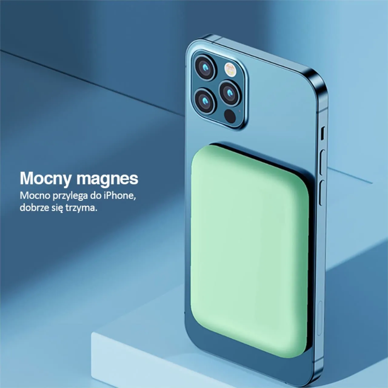 Power bank akumulator MagSafe 10000mAh, bezprzewodowe ładowanie, jasno zielony