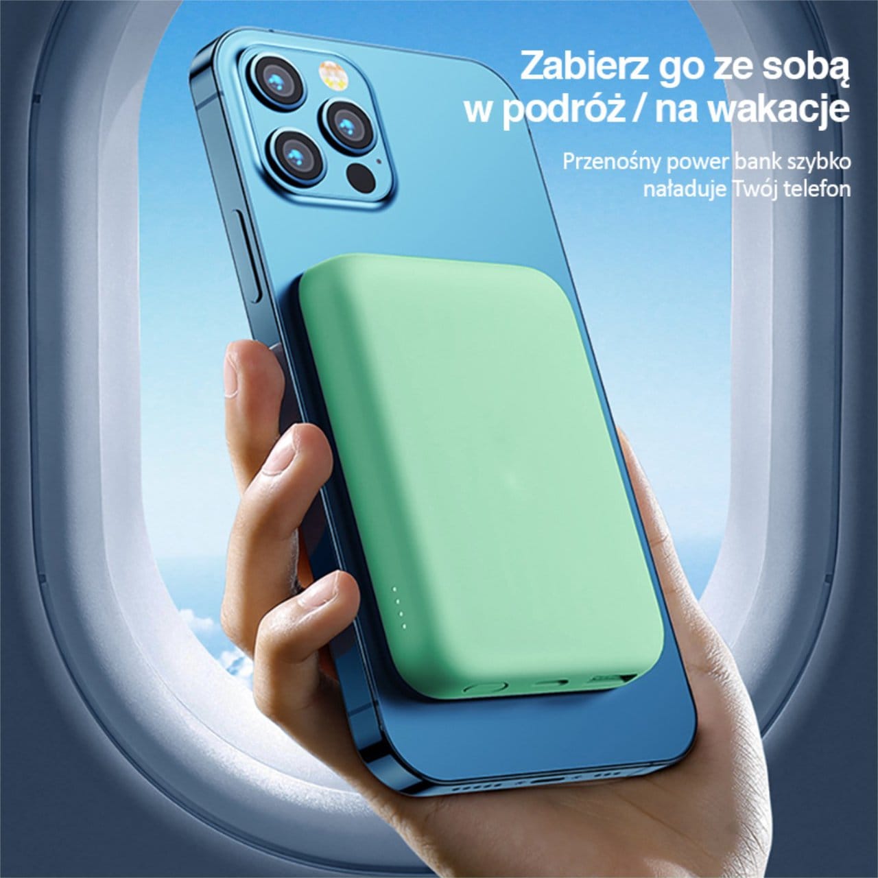 Power bank akumulator MagSafe 10000mAh, bezprzewodowe ładowanie, jasno zielony