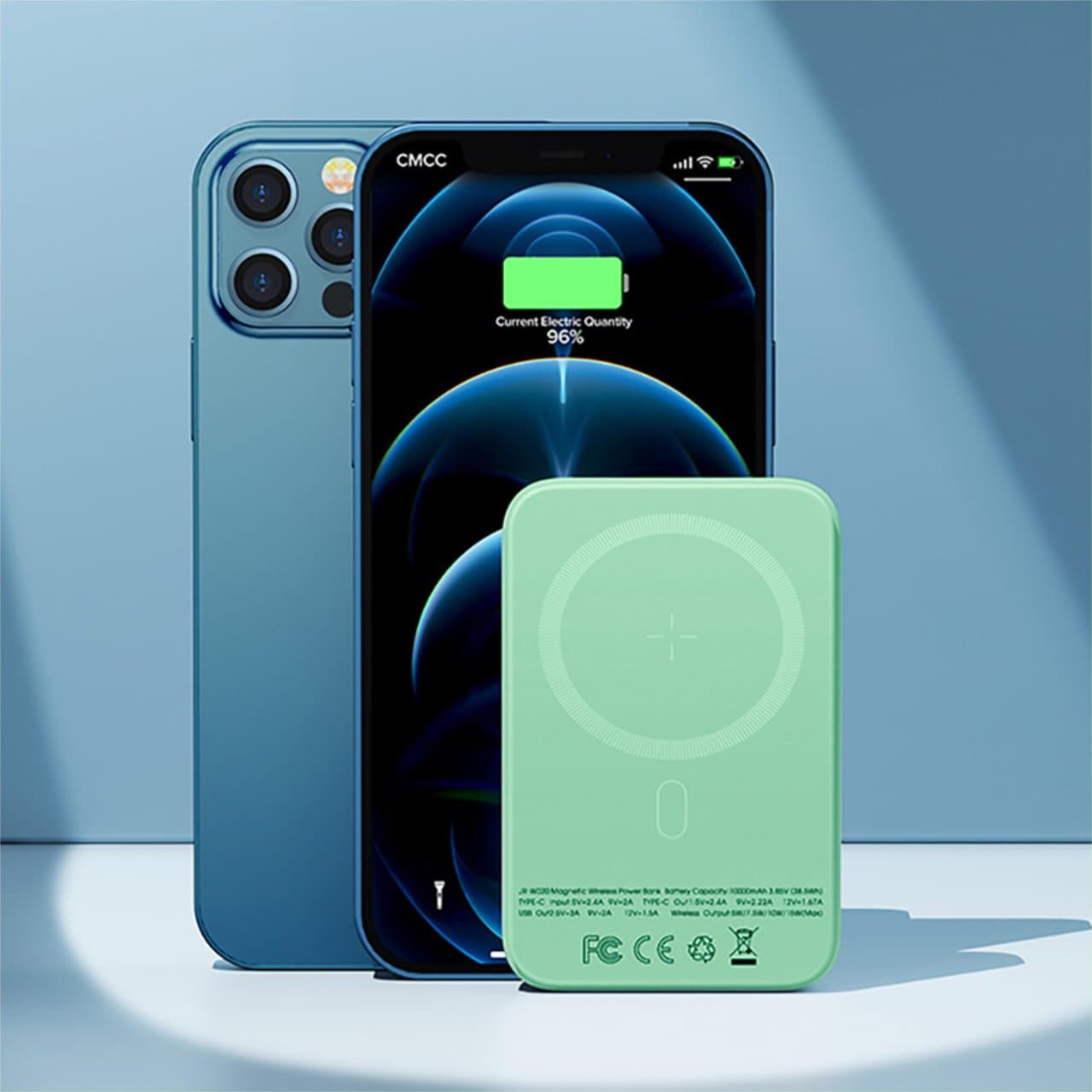 Power bank akumulator MagSafe 10000mAh, bezprzewodowe ładowanie, jasno zielony