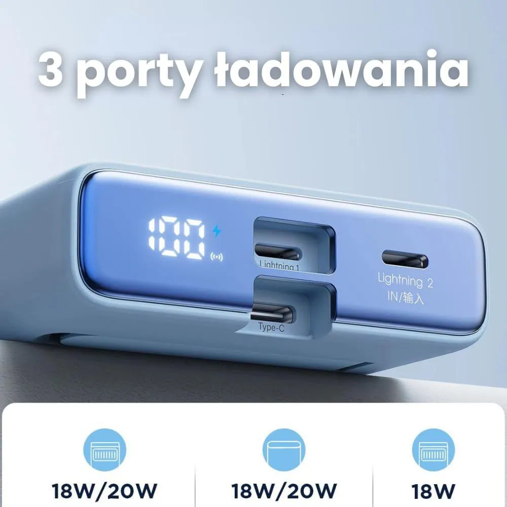 Power bank akumulator Magsafe do iPhone 10000 mAh z podstawką, 20W, niebieski