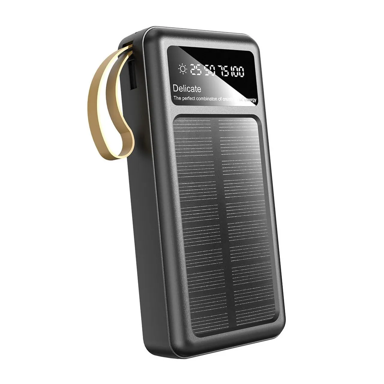 Power bank solarny 20000 mAh 4w1 (Lightning, USB Typ C, USB, micro USB), wyświetlacz LED, czarny