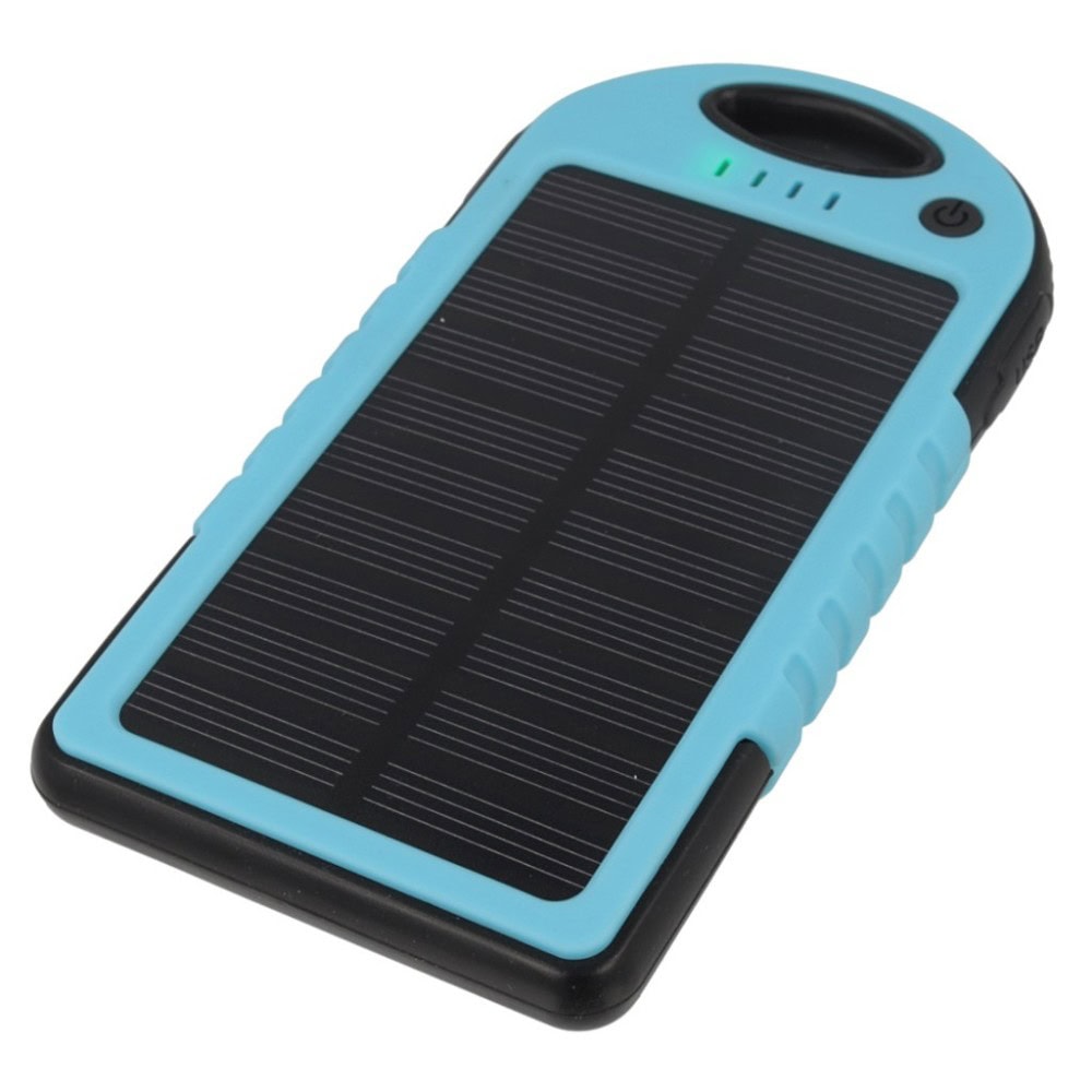 Power bank solarny z latarką 5000 mAh, (2x USB), niebieski