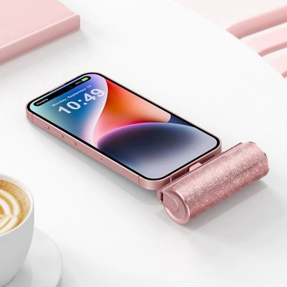 Power bank wpinany 5000 mAh do iPhone 15/16 (wszystkie modele), brokatowy różowy