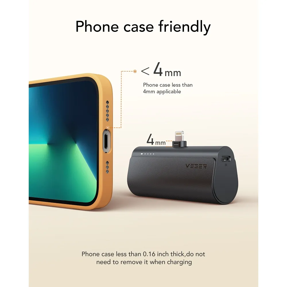 Power bank 5000 mAh wpinany do iPhone Lightning, PD 20W, czarny