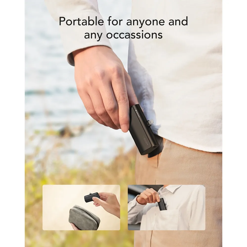 Power bank 5000 mAh wpinany do iPhone Lightning, PD 20W, czarny