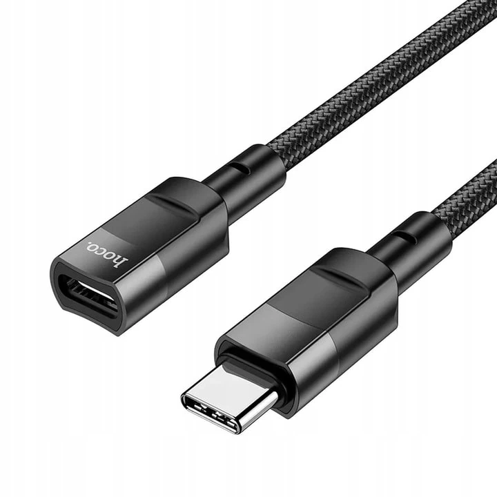 Przedłużacz kabla USB Typ C, 3A, ładowanie i dane, 1.2 metra, czarny