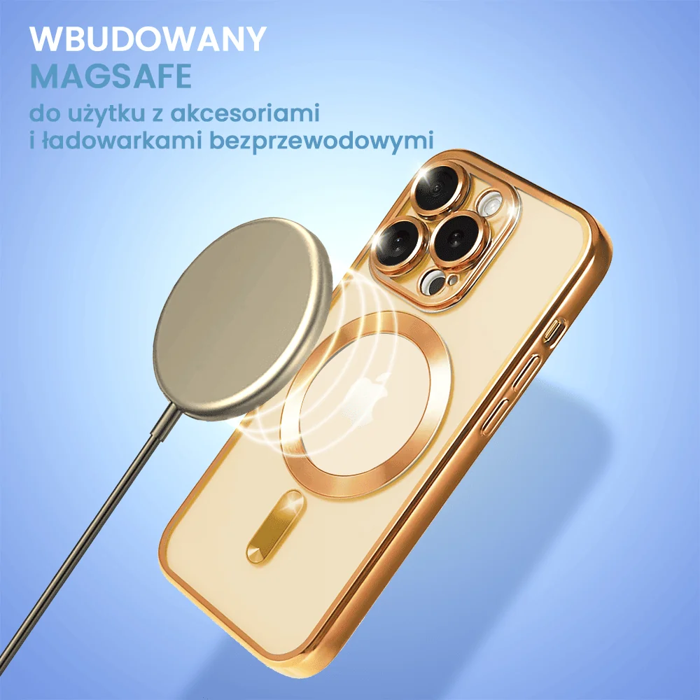 Etui do iPhone 14 Pro Max MagSafe Luxury Protect przeźroczyste, czerwone złoto