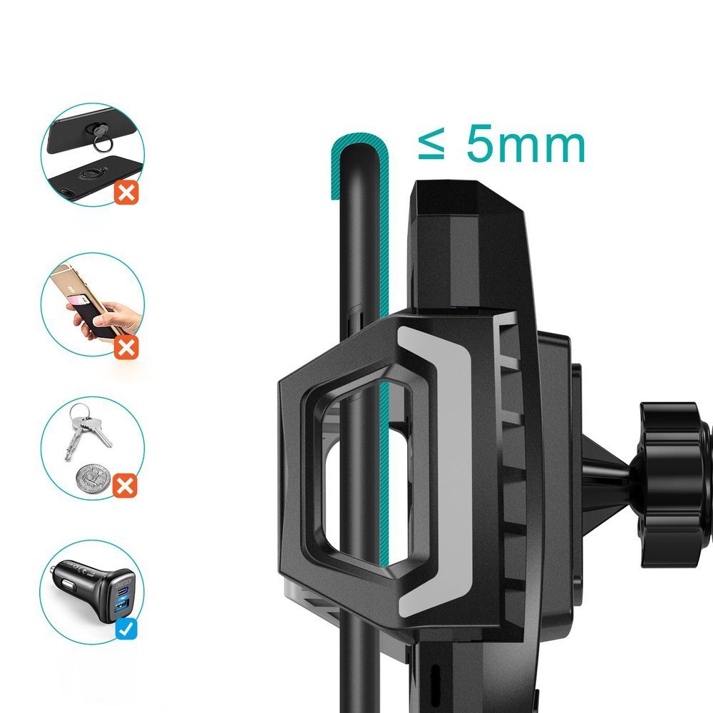 Uchwyt ładujący samochodowy, szybkie ładowanie, Qi 15W do mocowania na szybę i kokpit, czarny