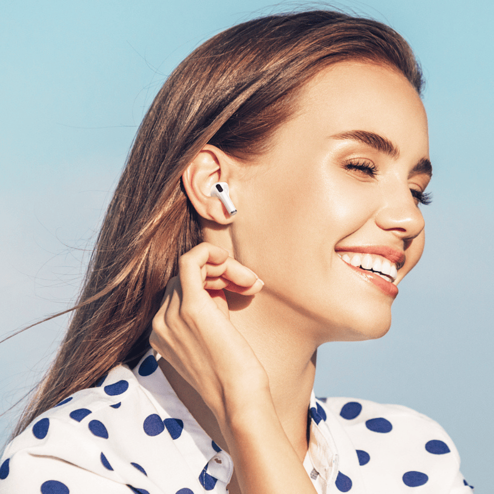 Słuchawki bezprzewodowe z Bluetooth i pudełkiem ładującym z wyświetlaczem, złote