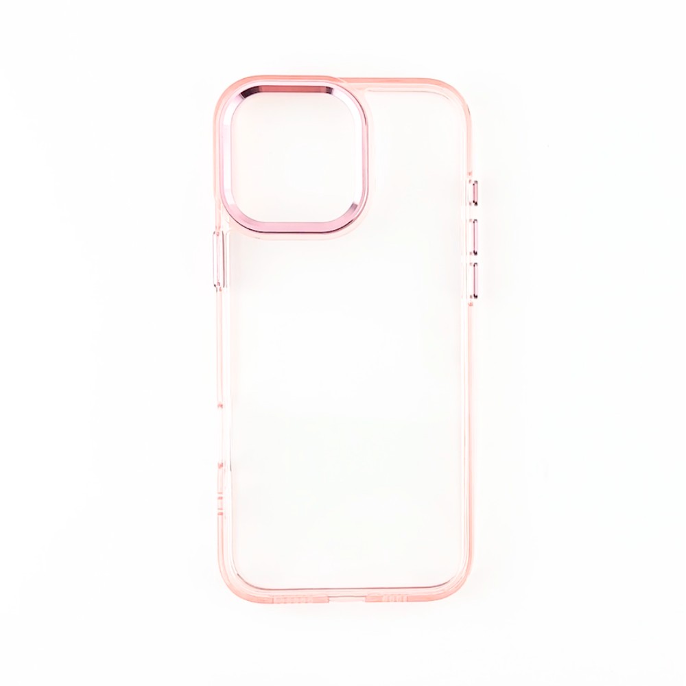 Etui do iPhone 15 Super Hybrid, twardy tył, metalowe ozdoby, różowe