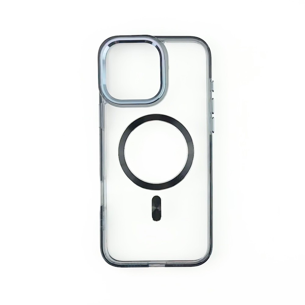 Etui do iPhone 15 Super Hybrid z MagSafe, twardy tył, metalowe ozdoby, czarne