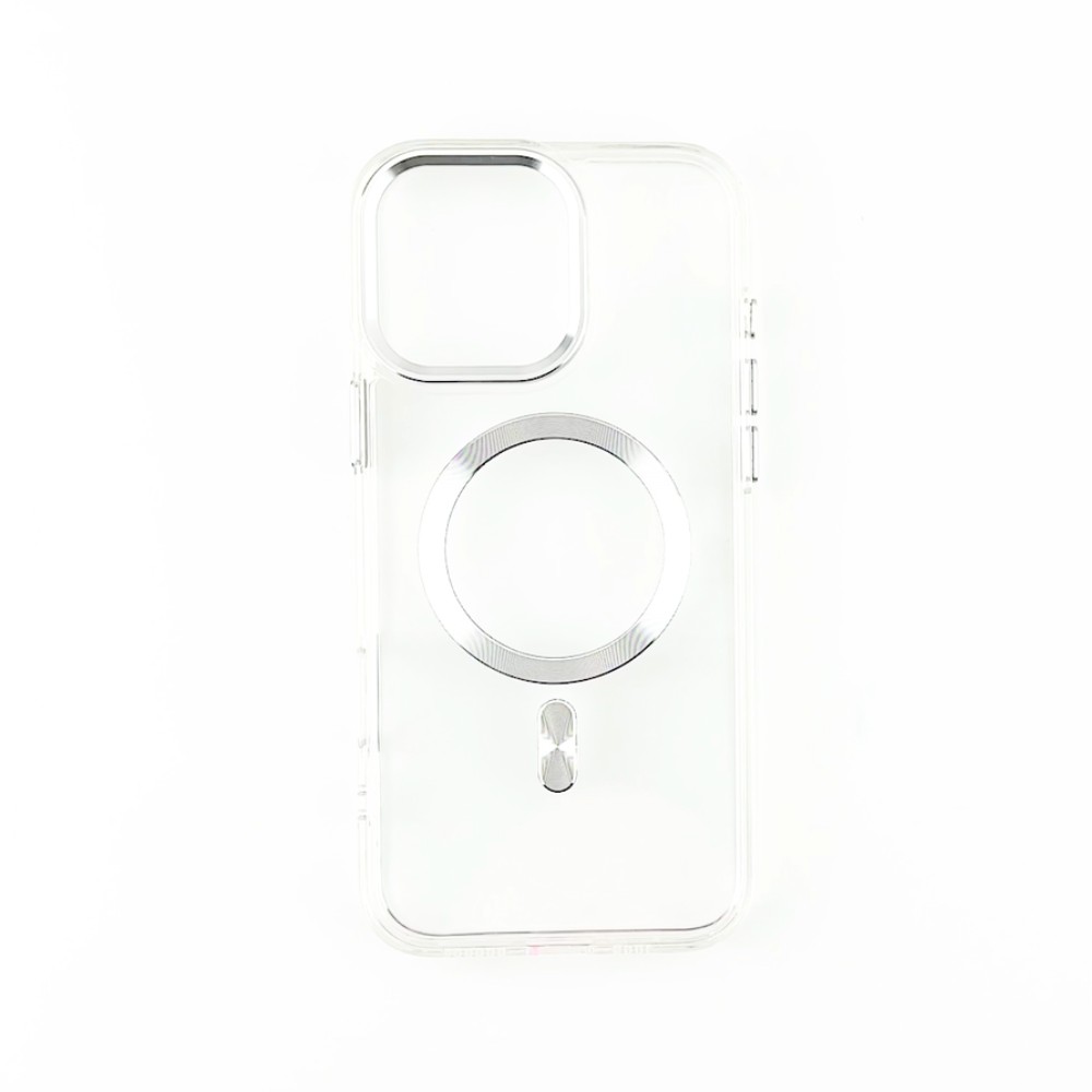 Etui do iPhone 16 Plus Super Hybrid z MagSafe, twardy tył, metalowe ozdoby, srebrne