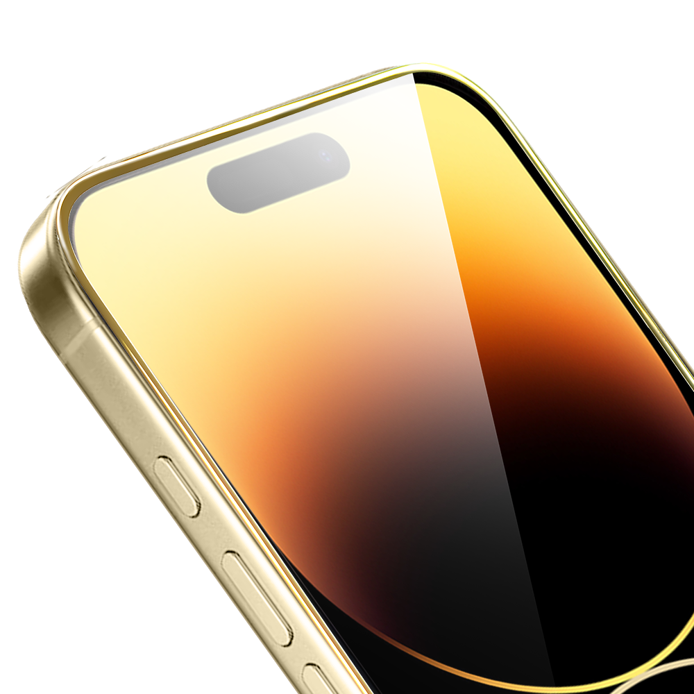 Szkło hartowane 9H do iPhone 14 Pro, twarde wzmocnione z metalizowaną złotą ramką