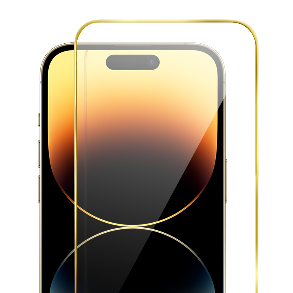 Szkło hartowane 9H do iPhone 14 Pro, twarde wzmocnione z metalizowaną złotą ramką