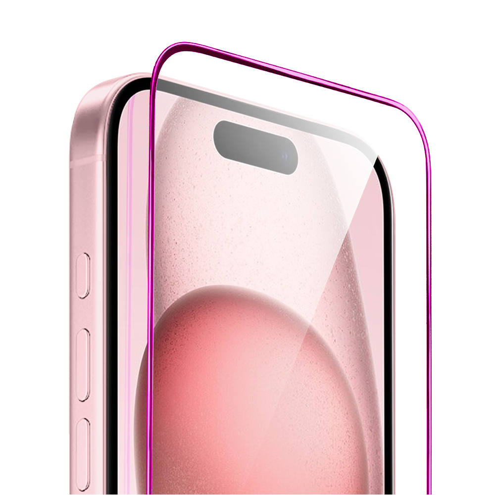Szkło hartowane 9H do iPhone 15, twarde wzmocnione z metalizowaną różową ramką