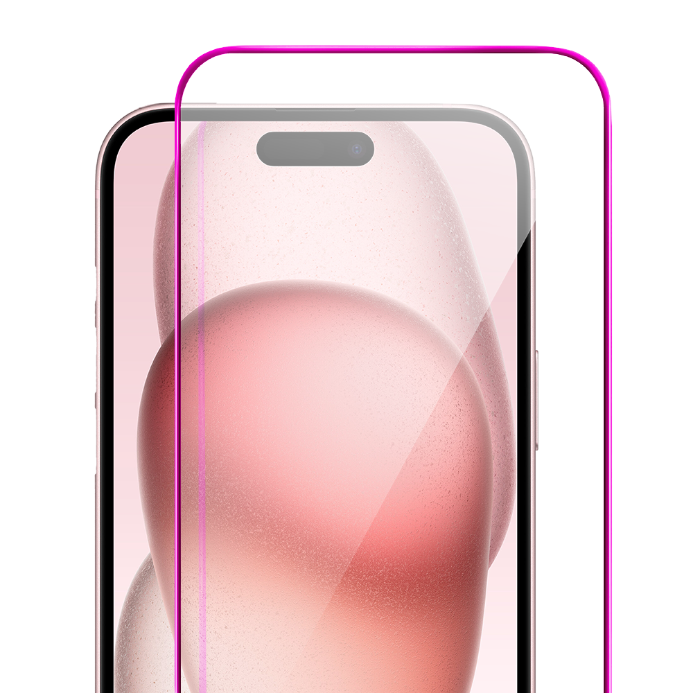 Szkło hartowane 9H do iPhone 15, twarde wzmocnione z metalizowaną różową ramką