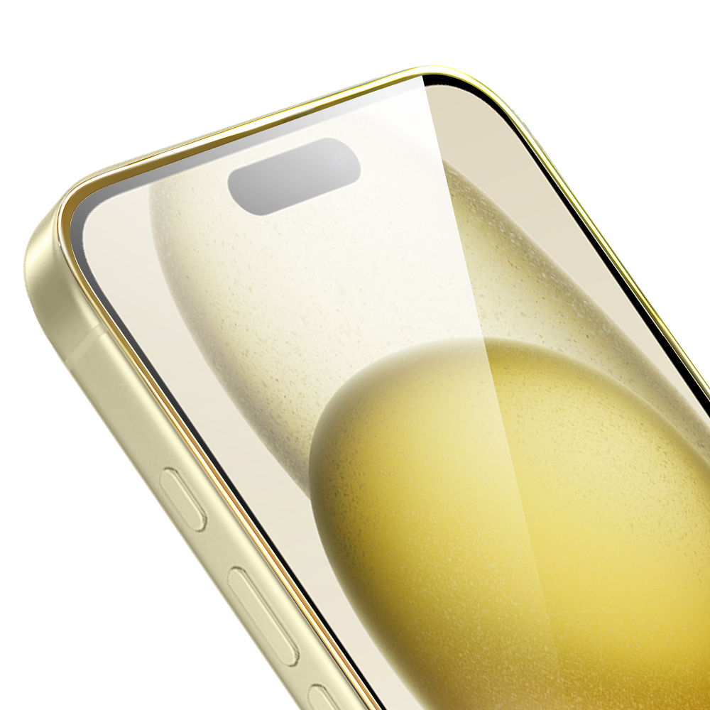 Szkło hartowane 9H do iPhone 15, twarde wzmocnione z metalizowaną złotą ramką
