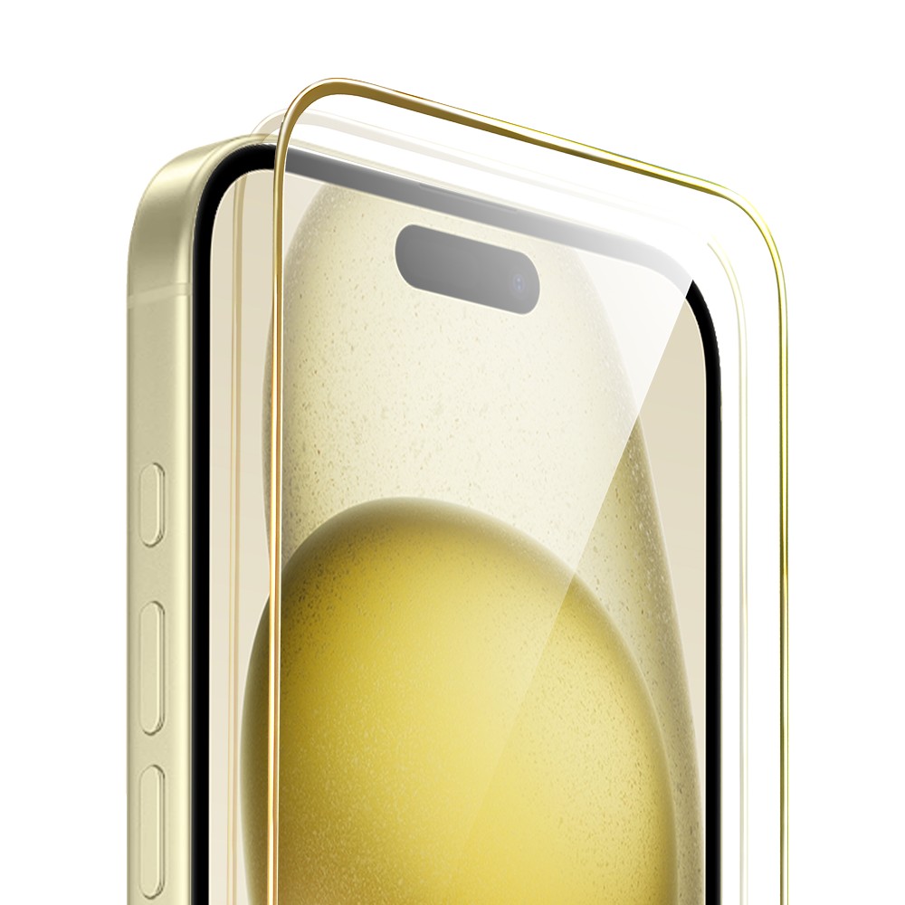Szkło hartowane 9H do iPhone 15, twarde wzmocnione z metalizowaną złotą ramką
