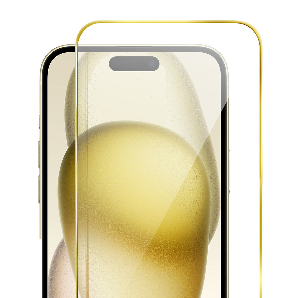Szkło hartowane 9H do iPhone 15, twarde wzmocnione z metalizowaną złotą ramką