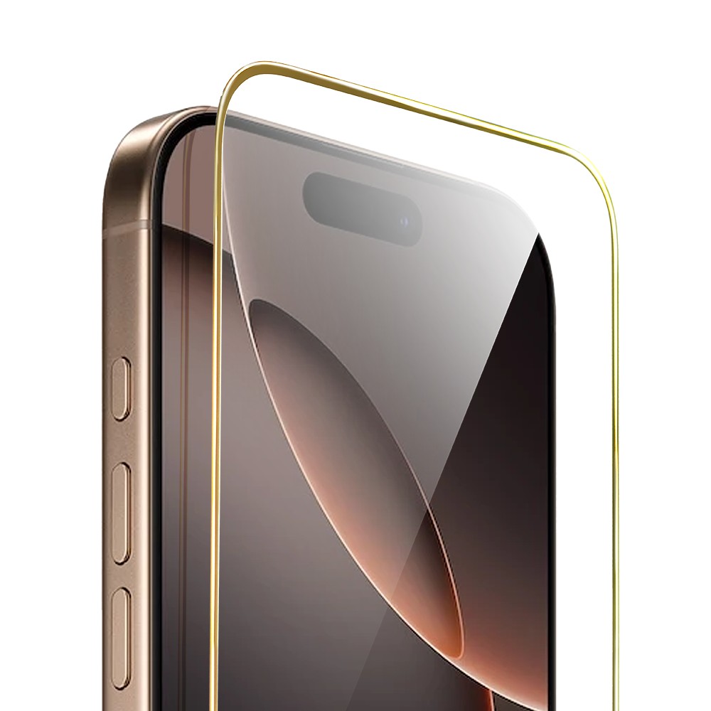 Szkło hartowane 9H do iPhone 16 Pro, twarde wzmocnione z metalizowaną złotą ramką