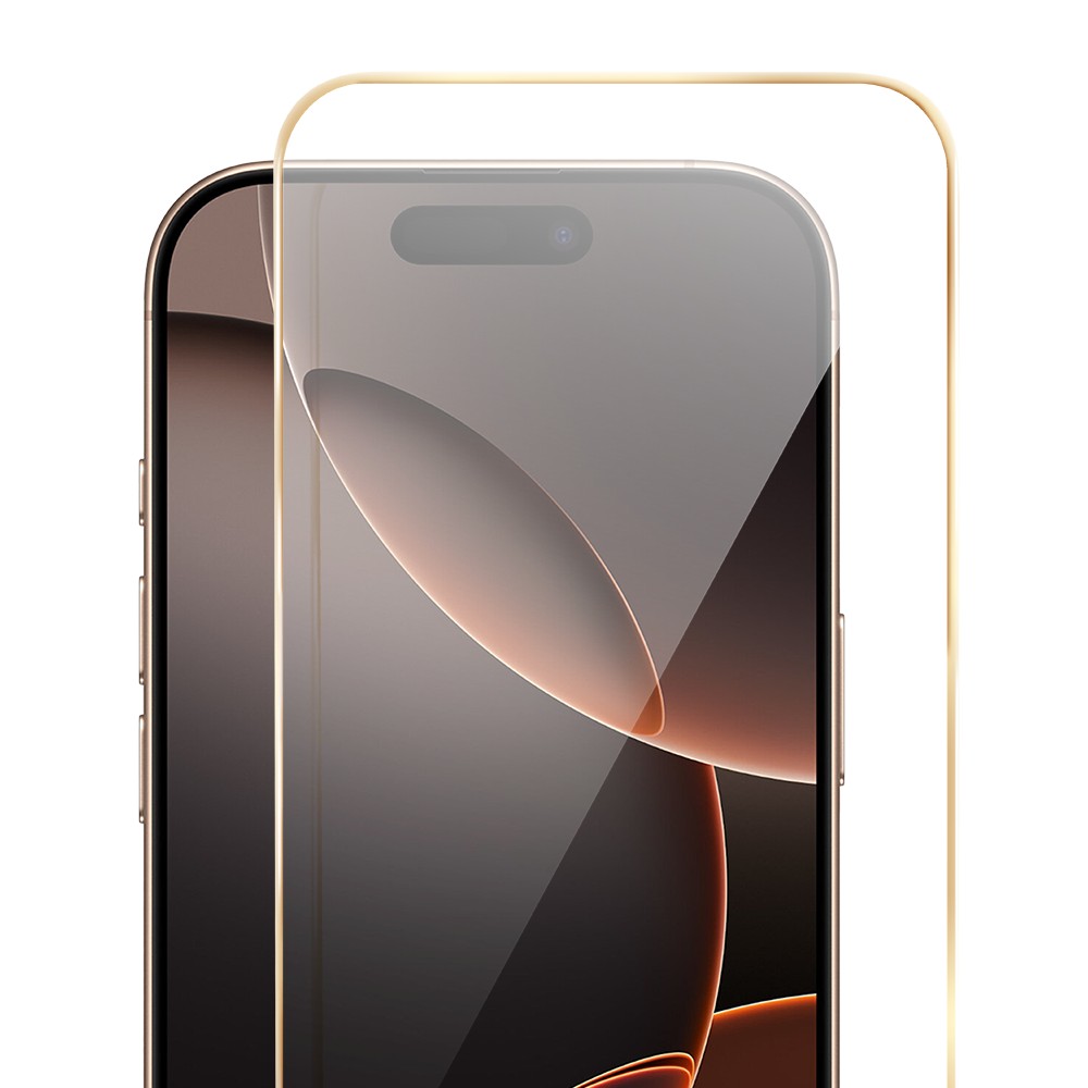 Szkło hartowane 9H do iPhone 16 Pro, twarde wzmocnione z metalizowaną złotą ramką