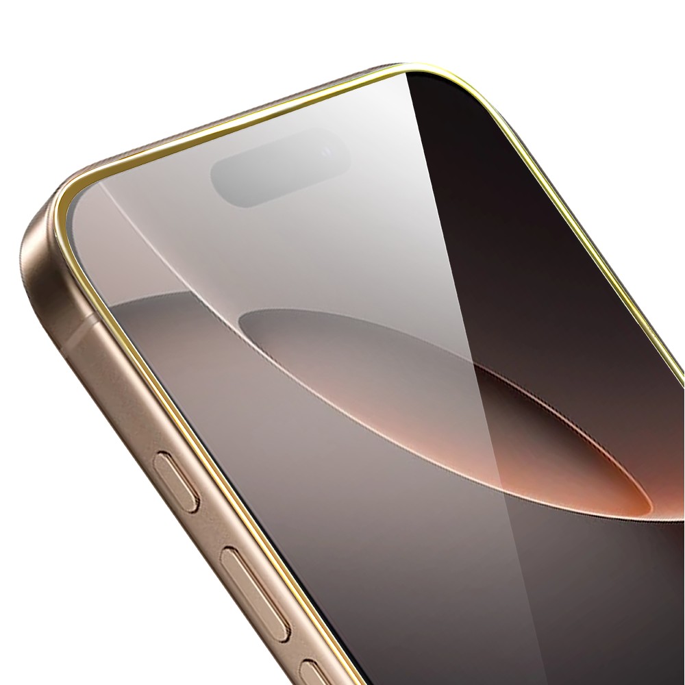 Szkło hartowane 9H do iPhone 16 Pro, twarde wzmocnione z metalizowaną złotą ramką