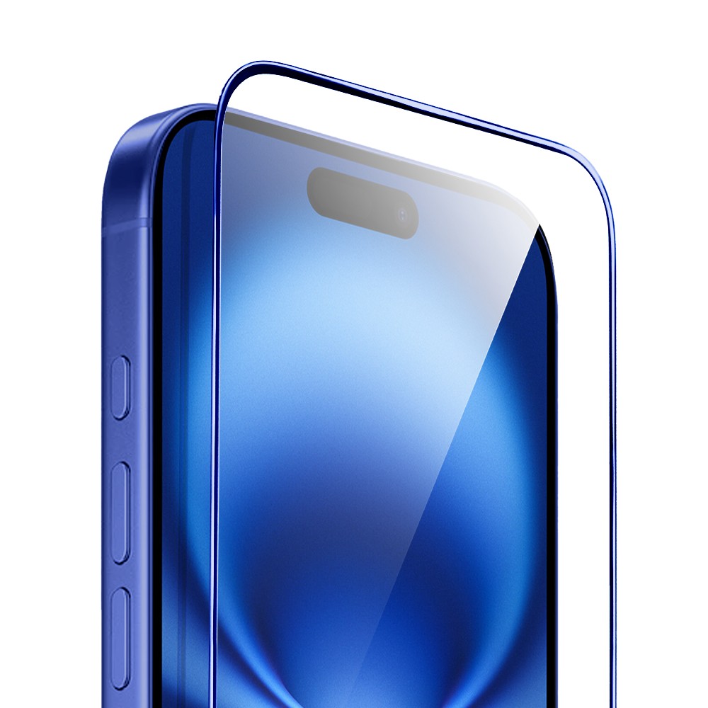 Szkło hartowane 9H do iPhone 16, twarde wzmocnione z metalizowaną niebieską ramką