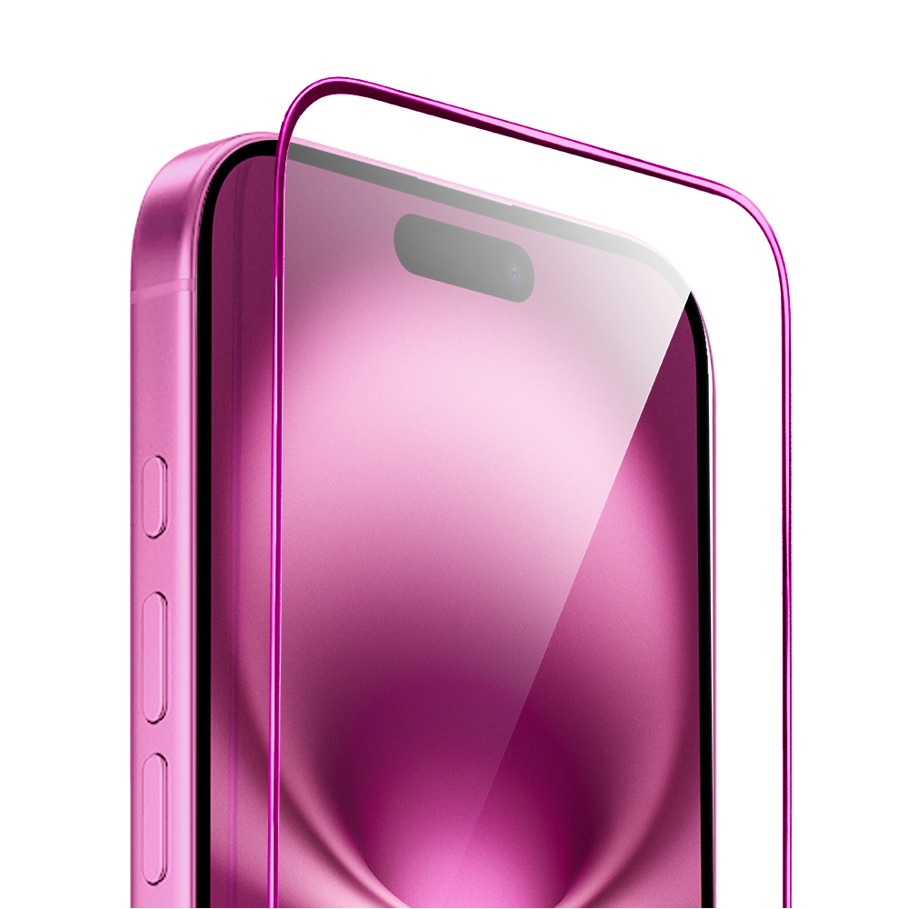 Szkło hartowane 9H do iPhone 16, twarde wzmocnione z metalizowaną różową ramką